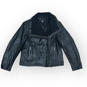 Slate & Willow Womens Genuine Leather Moto Jacket Black Quilted XL